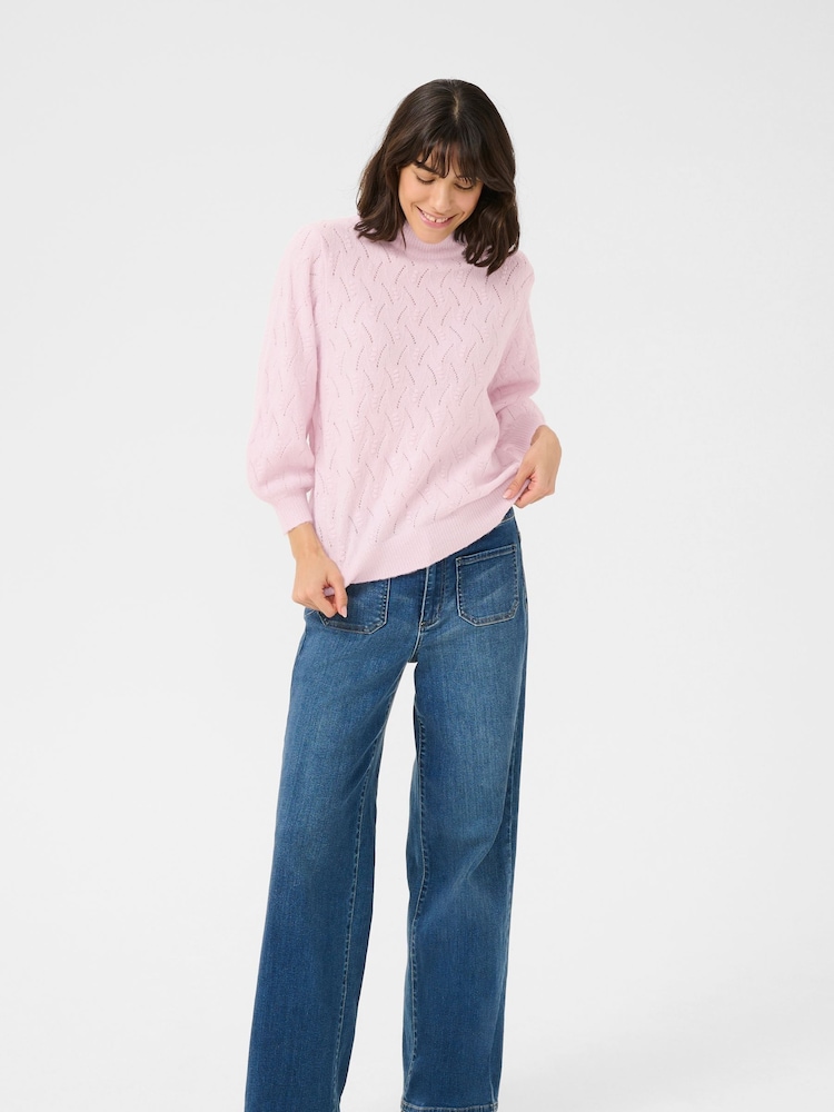 Kaffe Pink KArita 3/4 Sleeve High Neck Pullover Jumper - Image 2 of 5
