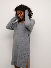 Kaffe KAjuno V-Neck Knee Length Knit Natural Dress - Image 1 of 6