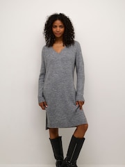 Kaffe KAjuno V-Neck Knee Length Knit Natural Dress - Image 3 of 6
