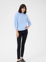 Kaffe Blue KArita 3/4 Sleeve High Neck Pullover Jumper - Image 3 of 5