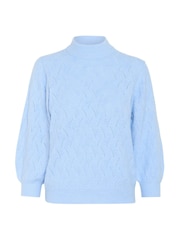 Kaffe Blue KArita 3/4 Sleeve High Neck Pullover Jumper - Image 4 of 5
