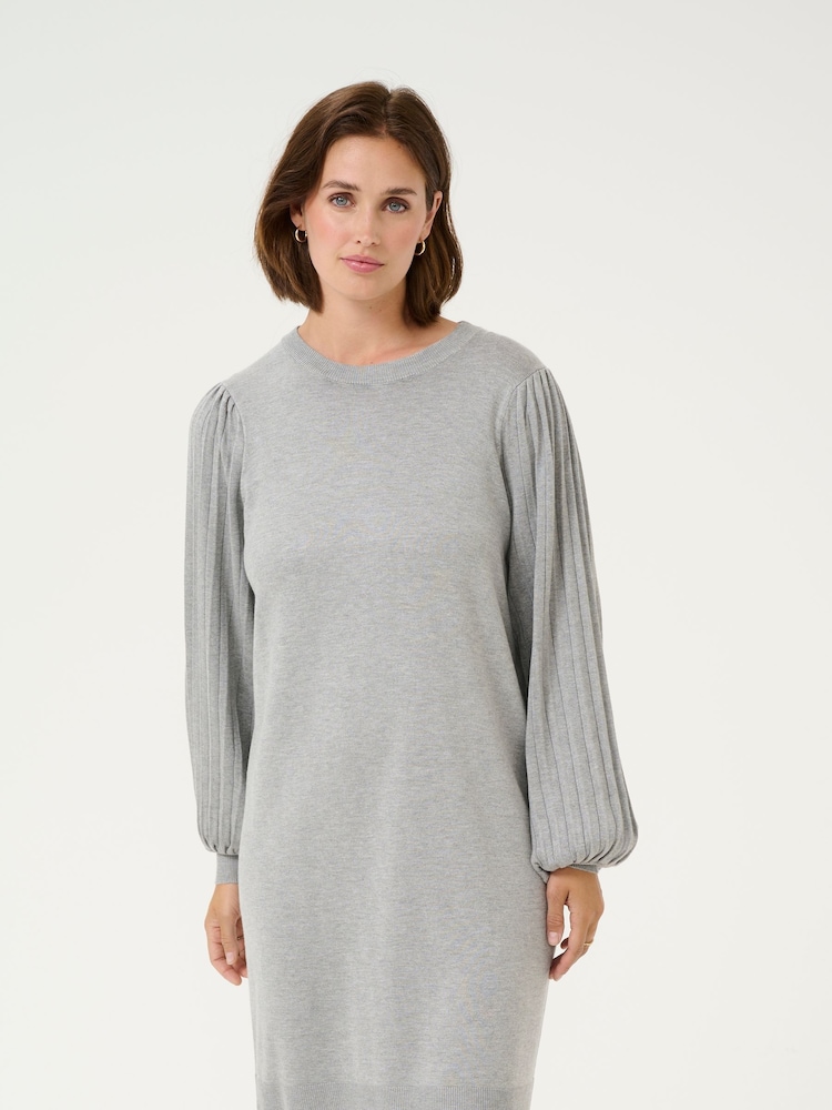 Kaffe Grey KAlone Knit Round Neck Knee Length Dress - Image 1 of 3