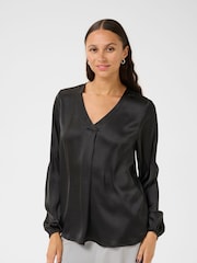 Kaffe KAlana Satin Long Sleeves V-Neck Blouse - Image 1 of 5
