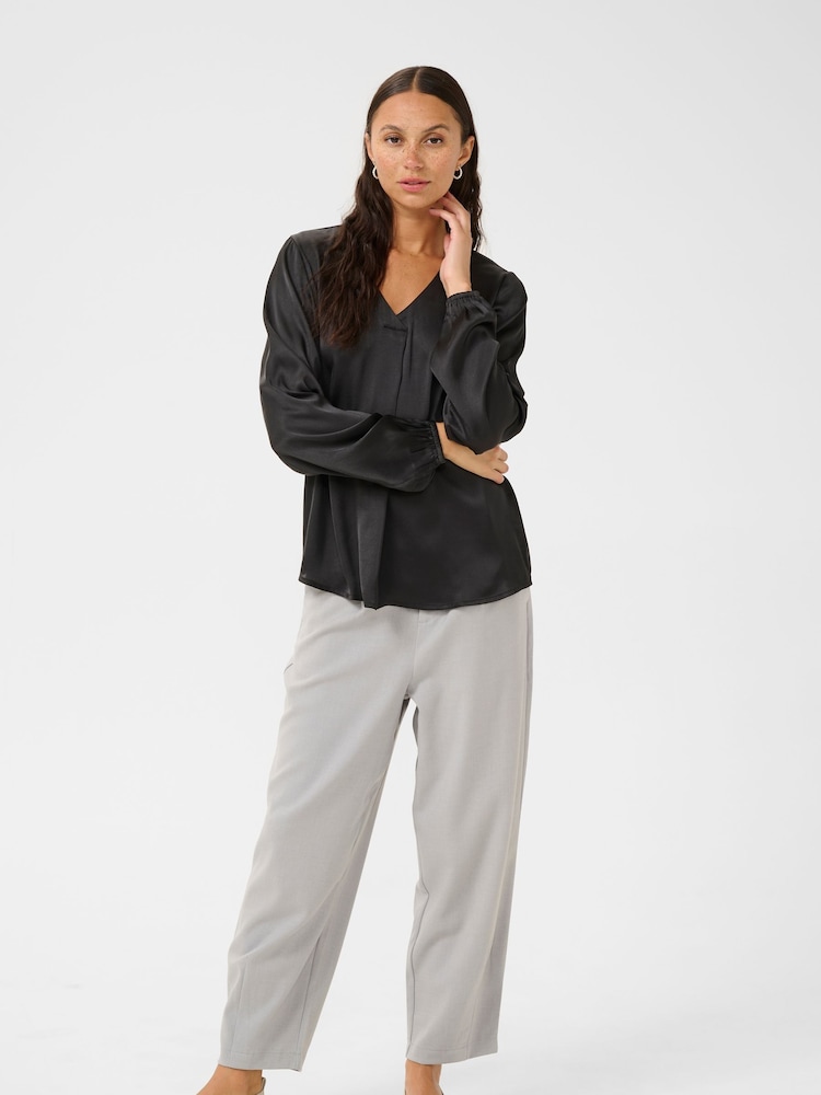 Kaffe KAlana Satin Long Sleeves V-Neck Blouse - Image 2 of 5