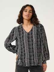 Kaffe KAalice V-Neck Long Sleeve Black Blouse - Image 1 of 5