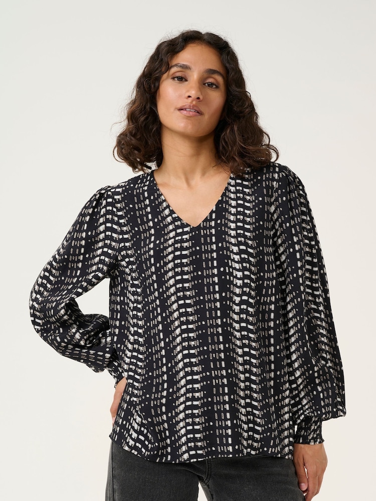 Kaffe KAalice V-Neck Long Sleeve Black Blouse - Image 1 of 5