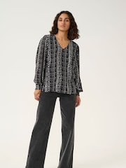 Kaffe KAalice V-Neck Long Sleeve Black Blouse - Image 2 of 5