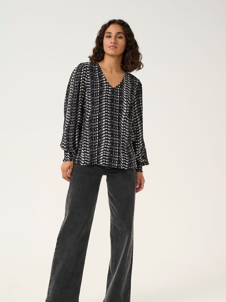 Kaffe KAalice V-Neck Long Sleeve Black Blouse - Image 2 of 5