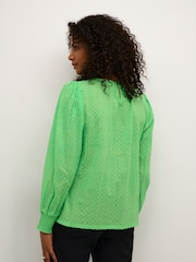 Kaffe Green KAroca Long Sleeve Swiss Dot 100% Cotton Blouse - Image 3 of 6
