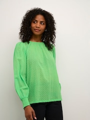 Kaffe Green KAroca Long Sleeve Swiss Dot 100% Cotton Blouse - Image 4 of 6
