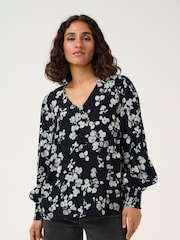 Kaffe Blue KAalice V-Neck Long Sleeve Blouse - Image 1 of 6
