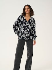 Kaffe Blue KAalice V-Neck Long Sleeve Blouse - Image 3 of 6