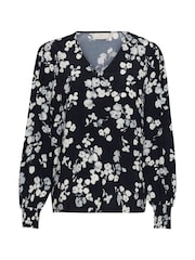 Kaffe Blue KAalice V-Neck Long Sleeve Blouse - Image 5 of 6