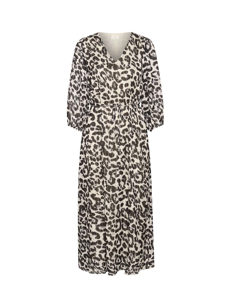 Kaffe KAsepia Leopard Print V-Neck 3/4 Sleeve Maxi Black Dress - Image 2 of 3