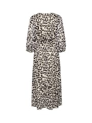 Kaffe KAsepia Leopard Print V-Neck 3/4 Sleeve Maxi Black Dress - Image 3 of 3