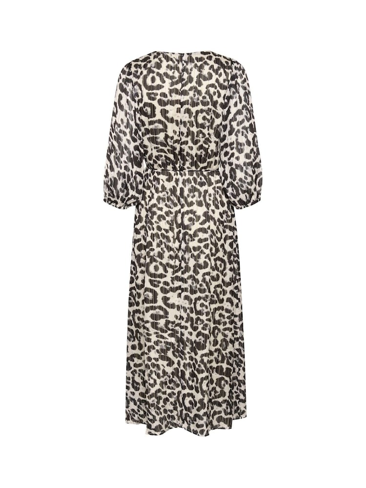 Kaffe KAsepia Leopard Print V-Neck 3/4 Sleeve Maxi Black Dress - Image 3 of 3