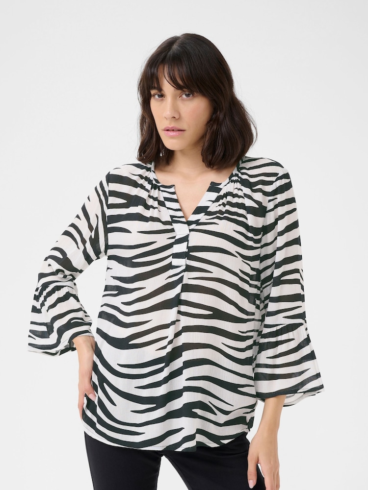 Kaffe KAlea 3/4 Sleeve Ruffle Printed Blouse - Image 1 of 5