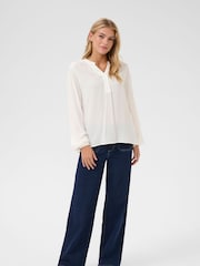 Kaffe White KAmathilde Notch Neck Long Sleeve Blouse - Image 2 of 5