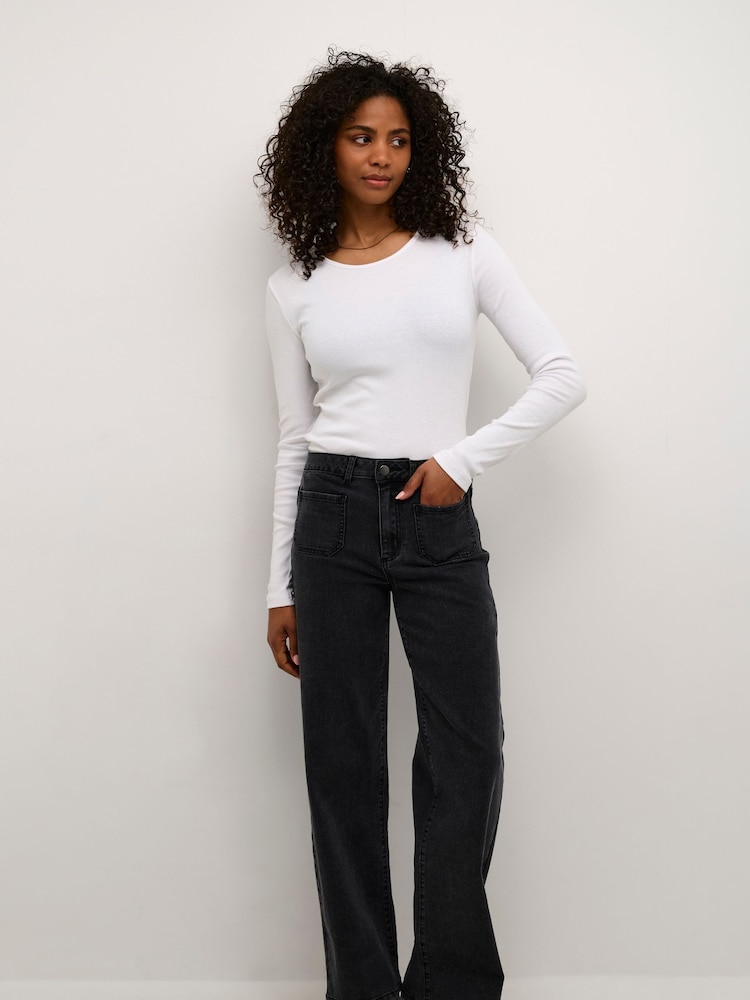 Kaffe KAcarna Long Sleeve Round Neck White T-Shirt - Image 2 of 6