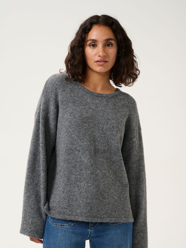Kaffe Casual Fit Grey KArue Open Back Pullover Jumper - Image 1 of 6