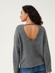 Kaffe Casual Fit Grey KArue Open Back Pullover Jumper - Image 2 of 6