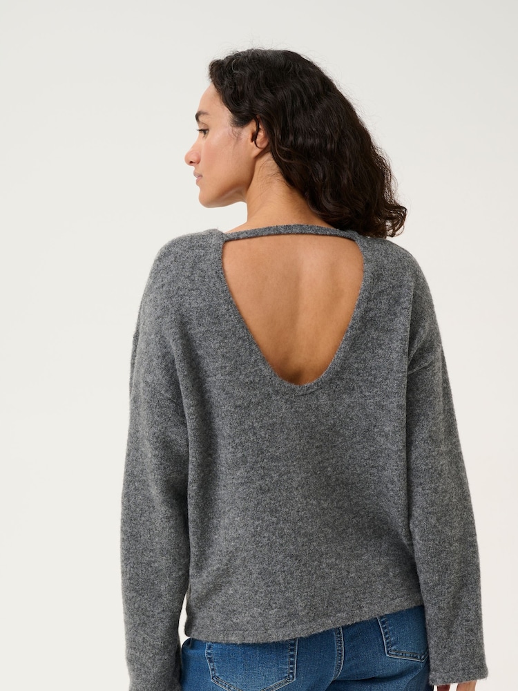Kaffe Casual Fit Grey KArue Open Back Pullover Jumper - Image 2 of 6