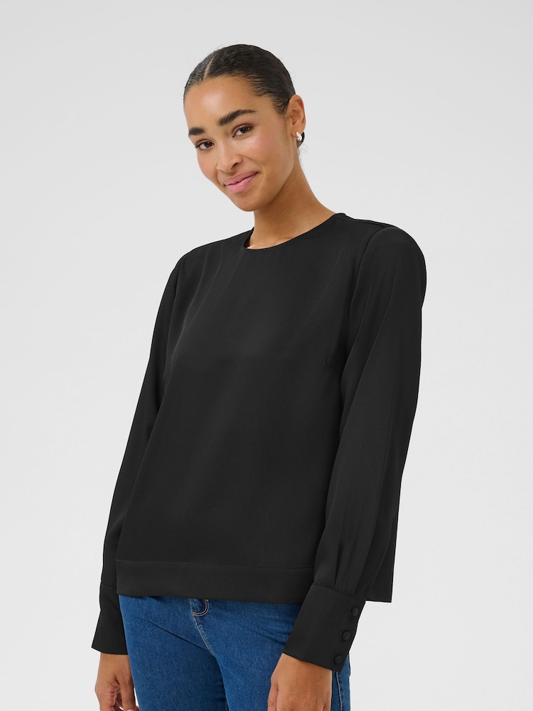 Kaffe KAbonita Long Sleeve Round Neck Black Blouse - Image 1 of 6