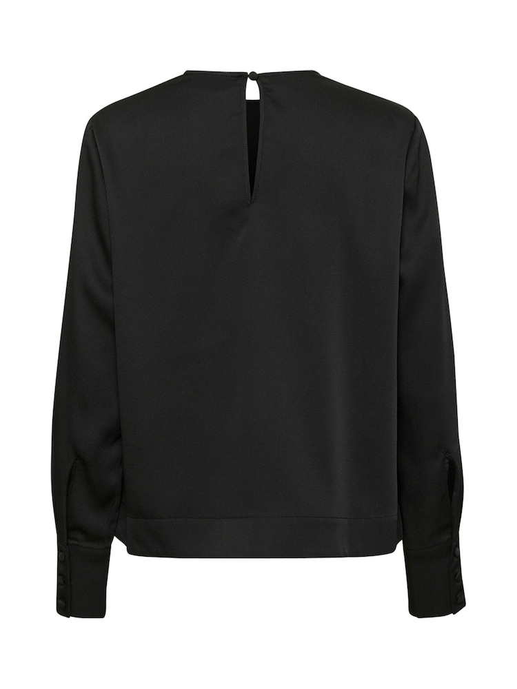 Kaffe KAbonita Long Sleeve Round Neck Black Blouse - Image 6 of 6