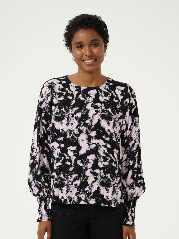 Kaffe KAlura Long Sleeve Printed Black Blouse - Image 1 of 6