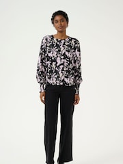 Kaffe KAlura Long Sleeve Printed Black Blouse - Image 3 of 6