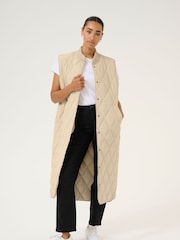 Kaffe Cream Kalorena Quilted Button Long Gilet - Image 1 of 4