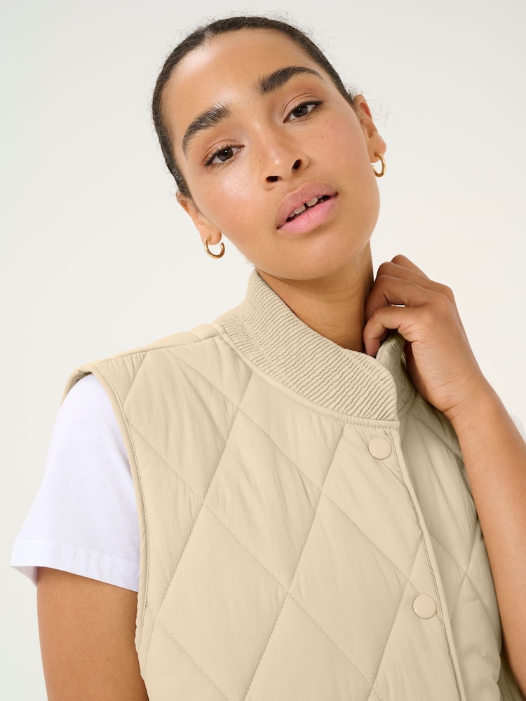 Kaffe Cream Kalorena Quilted Button Long Gilet - Image 2 of 4
