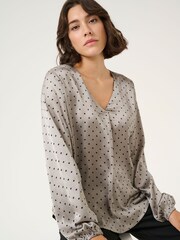 Kaffe KAluna V-Neck Long Sleeve Printed Blouse - Image 3 of 5