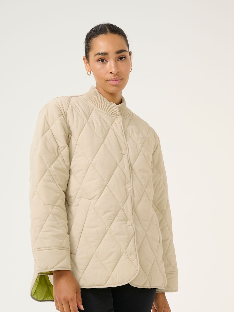 Kaffe Grey KAlorena Quilted Button Boxy Fit Jacket - Image 1 of 6