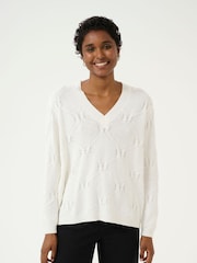 Kaffe Regular Fit KAcharlie V-Neck Pullover White Jumper - Image 1 of 6