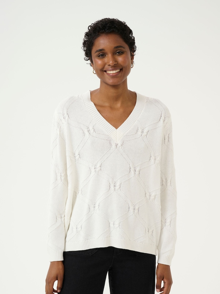 Kaffe Regular Fit KAcharlie V-Neck Pullover White Jumper - Image 1 of 6