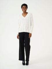 Kaffe Regular Fit KAcharlie V-Neck Pullover White Jumper - Image 3 of 6