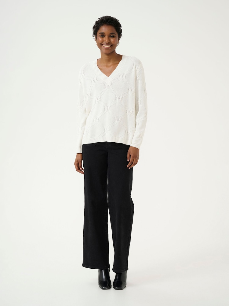 Kaffe Regular Fit KAcharlie V-Neck Pullover White Jumper - Image 3 of 6