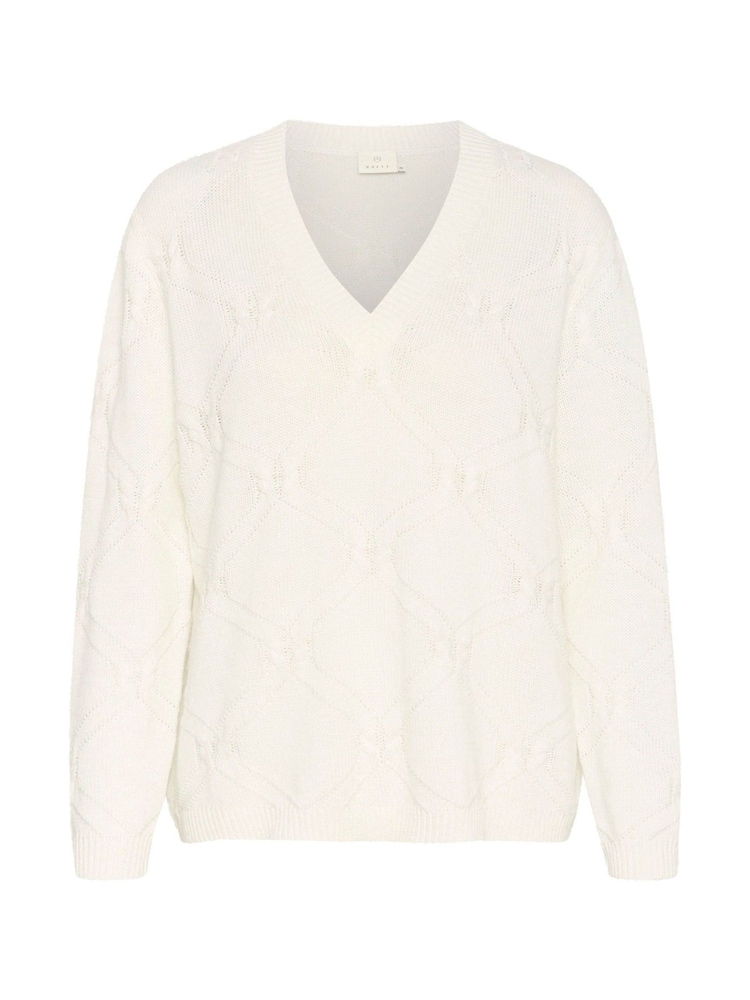 Kaffe Regular Fit KAcharlie V-Neck Pullover White Jumper - Image 5 of 6