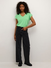 Kaffe Green KAlise V-Neck Short Sleeve T-Shirt - Image 3 of 6