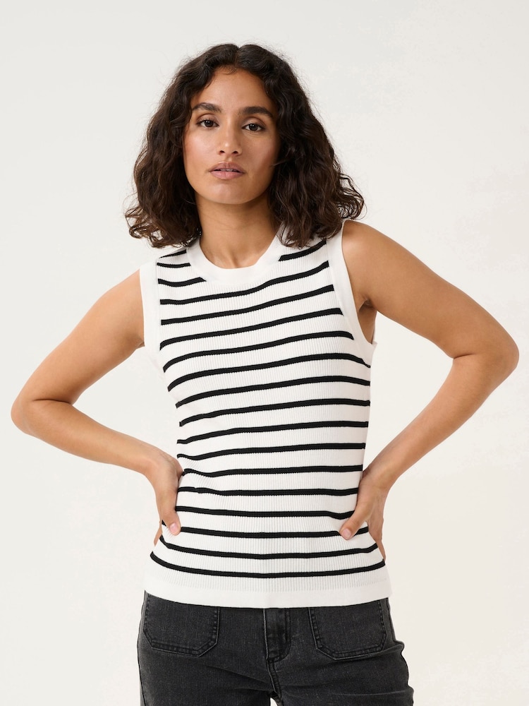 Kaffe KAlilybeth Knitted Striped Black Tank Top - Image 1 of 6