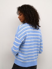 Kaffe Blue KAlida Round Neck Striped Pullover Jumper - Image 2 of 6