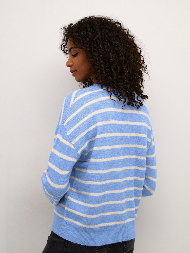 Kaffe Blue KAlida Round Neck Striped Pullover Jumper - Image 2 of 6