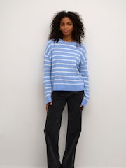 Kaffe Blue KAlida Round Neck Striped Pullover Jumper - Image 3 of 6