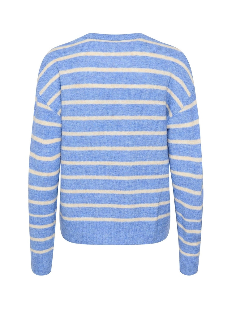 Kaffe Blue KAlida Round Neck Striped Pullover Jumper - Image 6 of 6