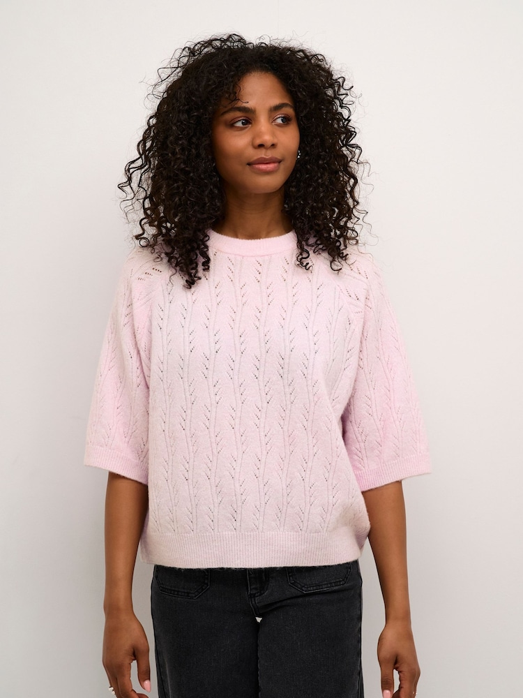 Kaffe KAtella Half Sleeve Hole Knit Pullover Jumper - Image 1 of 6