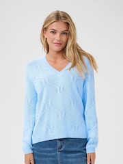 Kaffe Regular Fit Blue KAcharlie V-Neck Pullover Jumper - Image 1 of 4
