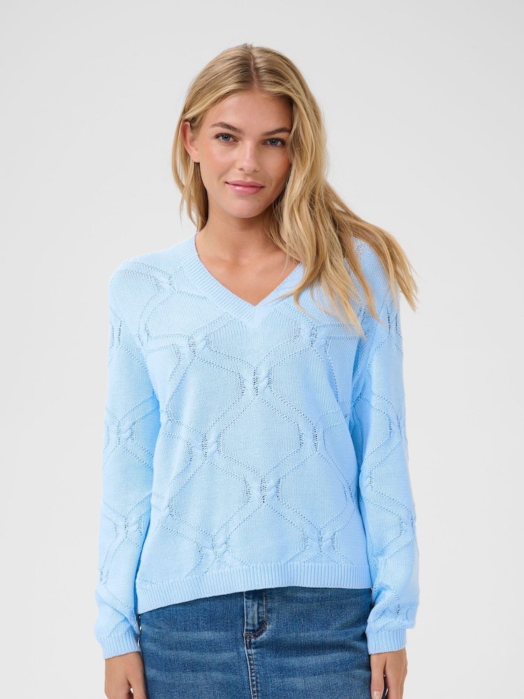 Kaffe Regular Fit Blue KAcharlie V-Neck Pullover Jumper - Image 1 of 4