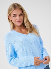 Kaffe Regular Fit Blue KAcharlie V-Neck Pullover Jumper - Image 2 of 4
