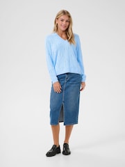 Kaffe Regular Fit Blue KAcharlie V-Neck Pullover Jumper - Image 3 of 4